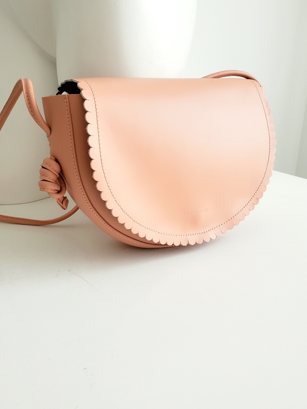 Coccinelle Pink Leopoldine Scalloped Leather Saddle Crossbody Bag - Like New